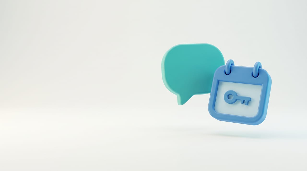 A chat bubble beside a calendar with a key, representing ChatGPT accessing Google Calendar