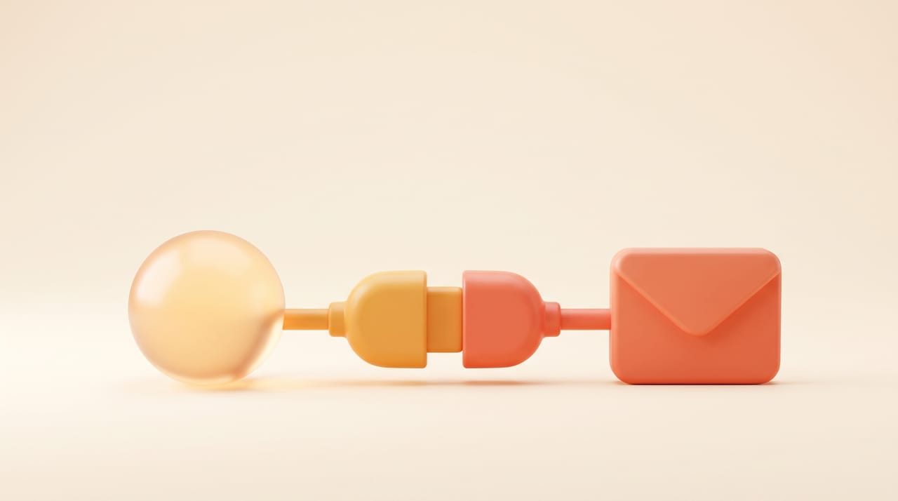 Connector plugs linking a glowing assistant orb to an envelope, representing Claude connecting to Gmail for drafts