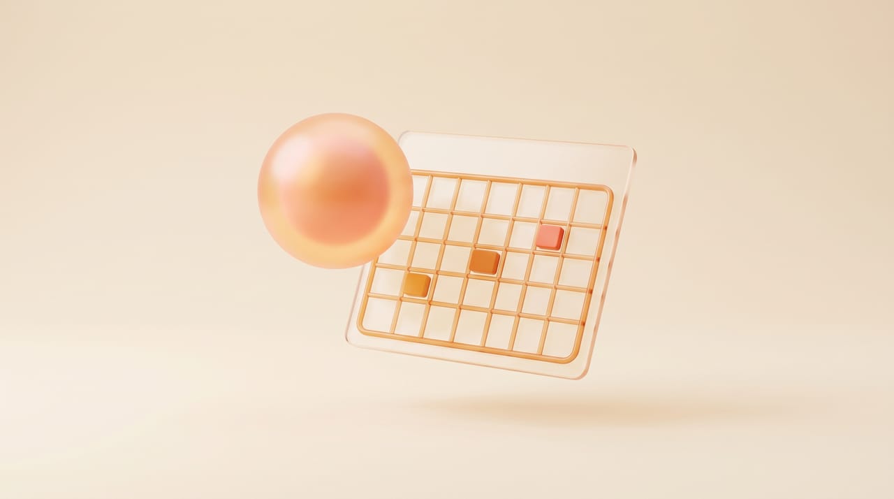 A glowing assistant orb beside a calendar grid with events, representing Claude managing calendar events in a chat